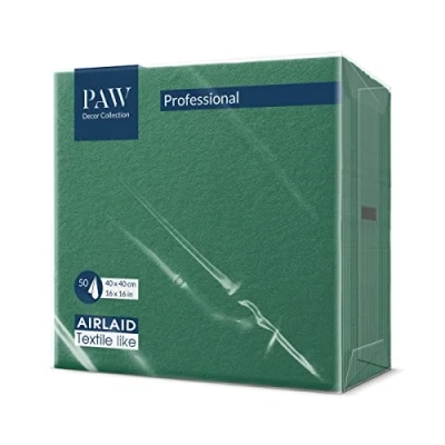 Afbeelding van PAW Airlaid servetten (40 x 40 cm) I 50 stuks effen Stofachtig Elegante tafeldecoratie HoReCa Voor gelegenheden zoals bruiloften, feesten Kleur: donkergroen