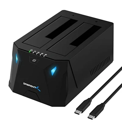 Afbeelding van SABRENT USB C docking station SATA 2,5 inch / 3,5 inch, 2 sleuven SSD/HDD naar 3.2 adapter, externe behuizing voor harde schijf, offline klonen, UASP, kabel inbegrepen, met voeding