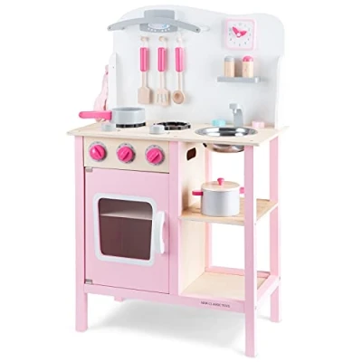 Afbeelding van New Classic Toys Houten Kinderkeuken Roze Inclusief Accessoires Aanrechthoogte is 55 centimeter