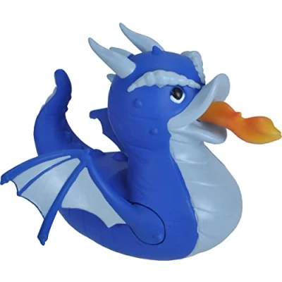 Afbeelding van Wild Republic Rubber Duck Dragon Blue rubberen eend, badcadeau voor kinderen, grappige badeend om te verzamelen, 10 cm
