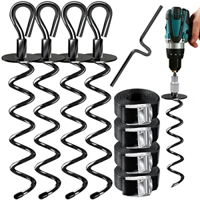 Afbeelding van KESSER® Set van 4 grondankers 9 stuks Bevestiging voor trampoline, schommel, paviljoen, partytent, tuinhuisje, tent roestvrij staal met een diameter 1 cm