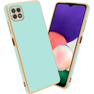 Afbeelding van Cadorabo Hoesje geschikt voor Samsung Galaxy A22 5G in Glossy Mintgroen Goud Beschermhoes Case Cover van flexibel TPU silicone en met camerabescherming