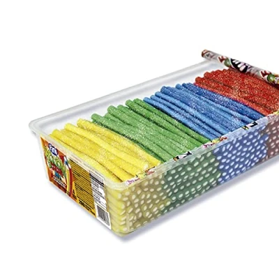 Afbeelding van Fini Lakritz Saures 4 kleuren meerkleurig rubber doos met 200 stuks