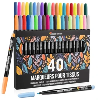 Afbeelding van 40 stuks textielstiften, machinewasbaar, textielkleur, niet giftig, wasbaar en permanent, ideaal voor T shirts, stoffen zakken ander textiel, kinderen