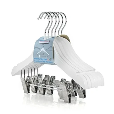 Afbeelding van Hangerworld 6 stuks kinderkleerhangers van hout met clips, 30 cm, wit
