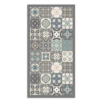 Afbeelding van Panorama Vloerkleed van vinyl, cementtegels 60 x 110 cm Keukentapijt pvc, linoleum, vinyl Antislip, wasbaar, vuurvast Tapijt voor keuken, kantoor, woonkamer Vloerbescherming, blauw
