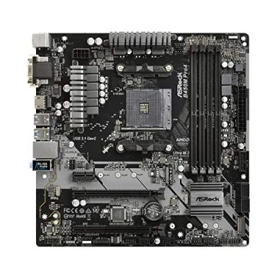 Image de ASRock B450M PRO4 carte mère micro ATX Socket AM4 AMD B450 Chipset USB 3.1 Gen 1, C Gen2, 2 Gigabit LAN graphique embarquée (unité centrale requise) audio HD (8 canaux)