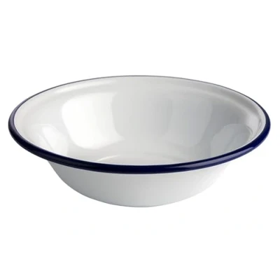 Afbeelding van Schaal enamelware Ø16,5 cm x H4,5 Wit/blauw Set van 2 stuks