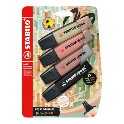 Afbeelding van STABILO Boss Original NatureColors Markeerstiften, moddergroen, zijne, schaduw, zwart, 4 stuks