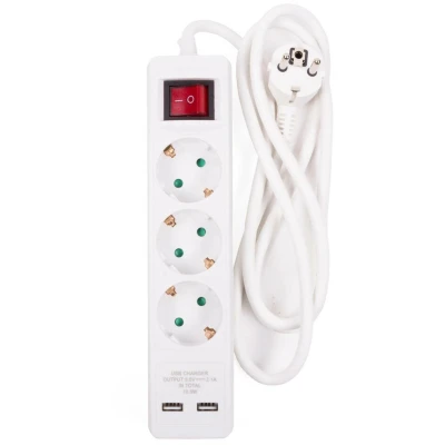 Afbeelding van Benson Stekkerdoos met Schakelaar 3 meter Kabel Wit Voudig 2x USB