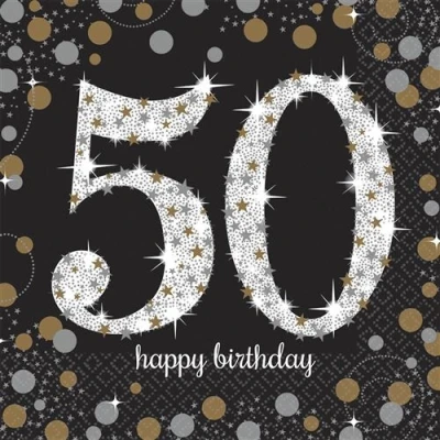 Image de Serviette 50 ans argent étincelant or 16 pièces