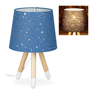 Afbeelding van Relaxdays Nachtlampje, nachtlampje voor kinderkamer, E14 fitting, ronde lampenkap, 40 cm hoog, blauw