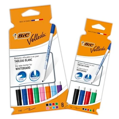 Afbeelding van BIC Velleda 12 markeerstiften voor kantoor of klaslokaal met goede wisbaarheid, verschillende kleuren