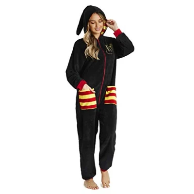 Afbeelding van Harry Potter Onesie Dames en Man, Volwassen Zwart met Griffoendor Kleuren, Fleece Jumpsuit Mannen, Nachtkleding Heren Dames, Unisex Loungewear, Cadeau Idee,