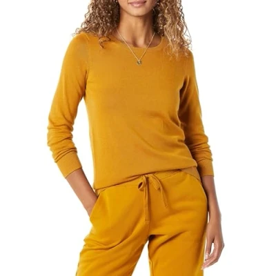 Image de Amazon Essentials Chandail léger à manches longues et encolure ras du cou pour femme (disponible en grande taille), jaune doré, taille XXL