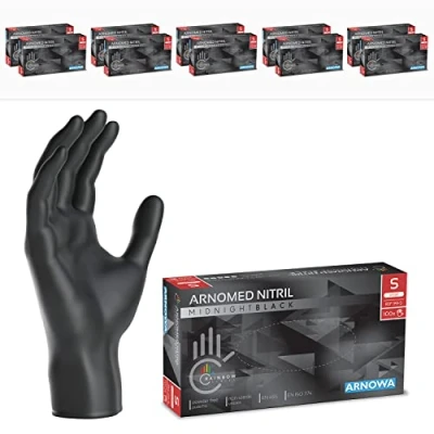 Image de ARNOMED gants nitrile taille S, gant noir, 1000 pcs (10 boîtes), noir jetable non poudrés &amp; sans latex, de cuisine jetables, jetables tailles M, L XL