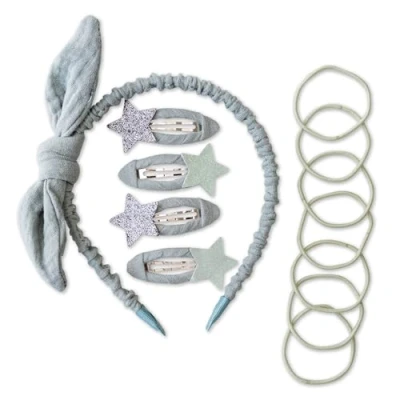 Afbeelding van Papierdrachen Speciale haaraccessoireset met haarband, glitterhaarspelden, haarelastiekjes gecombineerd hoogwaardige chiffonstof, lichte salie