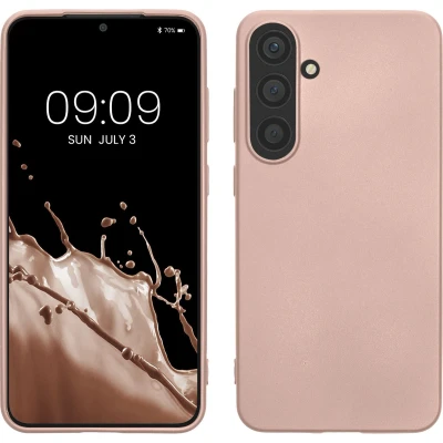 Afbeelding van kwmobile telefoonhoesje geschikt voor Samsung Galaxy S24 Hoesje smartphone Back cover in metallic roségoud