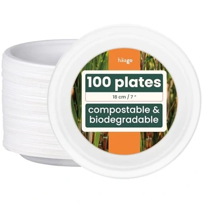 Afbeelding van 100 Suikerriet Dessertbordjes (18cm) Kleine Kartonnen Borden Stevig en Lekvrij Biologisch Afbreekbaar, Milieuvriendelijk Composteerbaar