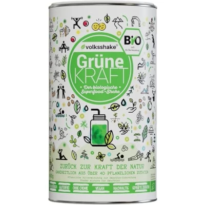 Afbeelding van de ÖKO 006 biologisch groen smoothiepoeder, natuurlijke superfoodformule, meer dan 40 charmante stoffen zoals tarwegras, moringa, maca, ashwagandha, gerstegras, kurkuma en nog veel