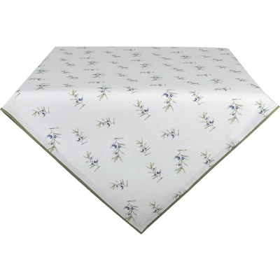 Afbeelding van Clayre &amp; Eef Tafelkleed 100x100 cm Wit Katoen Olijven Tafellaken