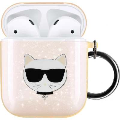 Afbeelding van Airpods Silicone gel glitter Choupette Ikonik Karl Lagerfeld hoesje zwart