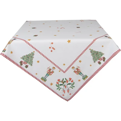 Afbeelding van Clayre &amp; Eef Tafelkleed 100x100 cm Wit Groen Katoen Vierkant