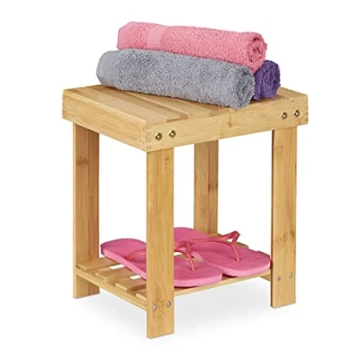 Afbeelding van Relaxdays Bamboe voetenbank belastbaar tot 100 kg stabiele kinderkruk badkamerkruk voetensteun 33,5 x 25 31 cm naturel