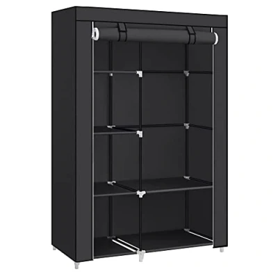 Afbeelding van SONGMICS Kledingkast, 2 kledingstangen, 6 niveaus, vliesstof, metalen frame, 45 x 105 168 cm, voor slaapkamer, hal, kleedkamer, zwart RYG085B02