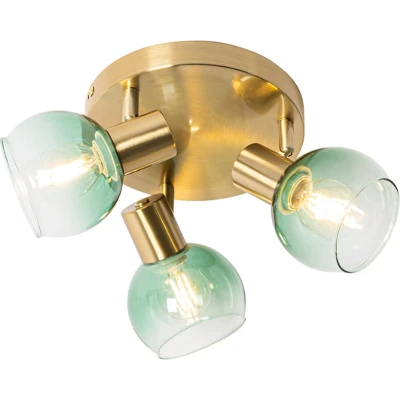 Afbeelding van QAZQA vidro Art Deco Plafondspot Spotje Opbouwspot 3 lichts Ø 35 cm Groen Woonkamer Slaapkamer Keuken