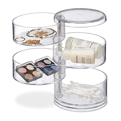 Afbeelding van Relaxdays make up organizer met 4 vakken draaibaar cosmetica rond acryl doorzichtig