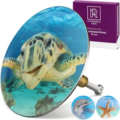 Afbeelding van M. ROSENFELD HOME Badstop met schildpadmotief Schildpad Afvoerplug 72mm Universele badplug, afvoerstop van messing dubbele afdichting