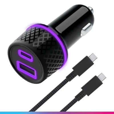 Afbeelding van Oniverse Adaptateur allume cigare 60W, double port USB C A Chargeur voiture Switch 2, Switch, OLED, Lite, PC, Android, 1.5 Mètre, Charge Intelligente GaN, Câble tressé détachable inclus