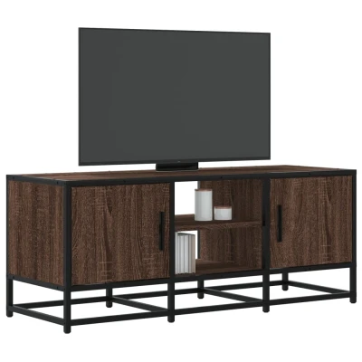 Afbeelding van Tv meubel 100x35x41 cm bewerkt hout metaal bruin eikenkleur