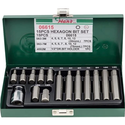 Afbeelding van HANS 06615 Set schroevendraaierbits Metalen gereedschapskist 15