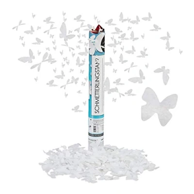 Afbeelding van Relaxdays 5x confetti kanon groot party popper bruiloft 40 cm vlinder wit