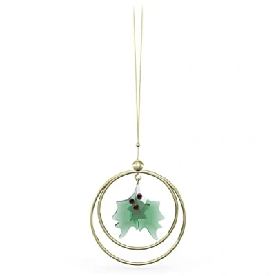 Afbeelding van Swarovski Kerstdecoratie om op te hangen in hulstvorm met groene en rode gouden kristallen uit de Garden Tales collectie