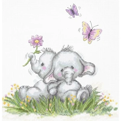 Afbeelding van BORDUURPAKKET ELEPHANT COUPLE LUCA S (B1184) telpatroon om te borduren