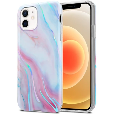 Afbeelding van Cadorabo Hoesje geschikt voor Apple iPhone 12 / PRO in Wit Roze Marmer No. 15 Beschermhoes gemaakt van TPU siliconen Case Cover met mozaïek motief