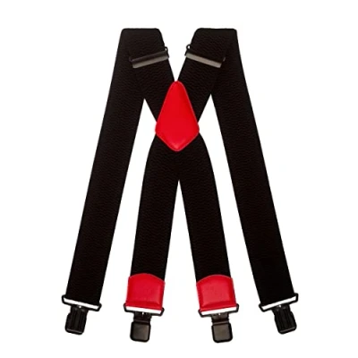 Afbeelding van Olata Extra brede X bretels voor heren met gekleurd leer 5 cm, Rood (zwarte clips)