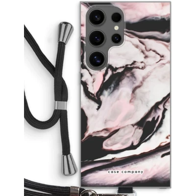 Afbeelding van Case Company® hoesje met Koord geschikt voor Samsung Galaxy S24 Ultra Roze stroom Telefoonhoesje Zwart Bescherming aan alle Kanten en Over de Schermrand