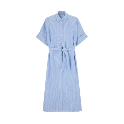 Afbeelding van Sissy Boy Dames Blauwe gestreepte jurk met pailletten (Maat L, Katoen)