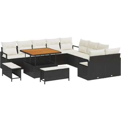 Afbeelding van vidaXL 13 delige Tuinbank Set met Kussens Zwart Poly Rattan Acacia