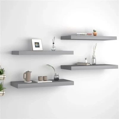 Afbeelding van Wandschappen zwevend 4 st 60x23,5x3,8 cm MDF grijs