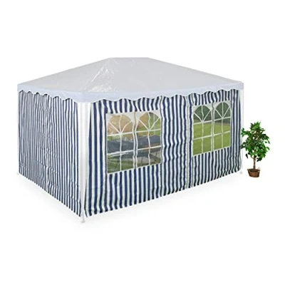 Afbeelding van Relaxdays Set van 2 zijden voor tuintent 3 x 4 m, klittenband, polyester, blauw wit