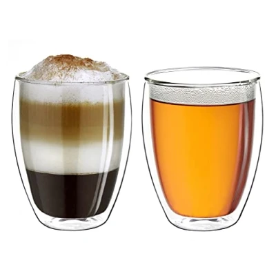 Afbeelding van dubbelwandig XXL thermisch glas 400ml, extra groot hittebestendig van borosilicaatglas, koffie, thee, latte macchiato glazen, set 2