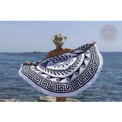 Afbeelding van Greek Roundie D&#039;Luxe Black &amp; White Badstof van Call it Fouta!