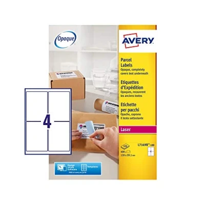 Afbeelding van Avery L7169b 100 Blockout Zelfklevende Etiketten Quickpeel, Ft 99,1 X 139 Mm (b H), 400 Etiket