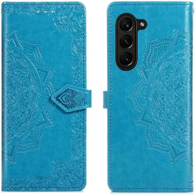 Afbeelding van iMoshion Hoesje Geschikt voor Samsung Galaxy Z Fold 5 Met Pasjeshouder Mandala Bookcase Turquoise