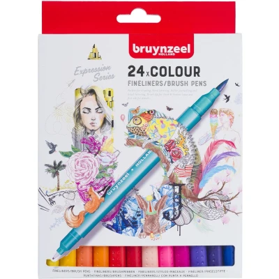Afbeelding van Bruynzeel Creatives Fineliner / Brushpen set 24 kleuren